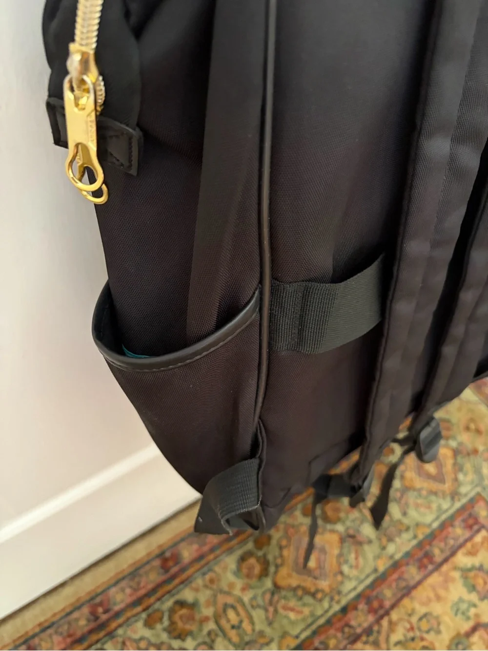 Women's Black Backpack Tote with Gold Zipper - Classic Carryall Tech Friendly